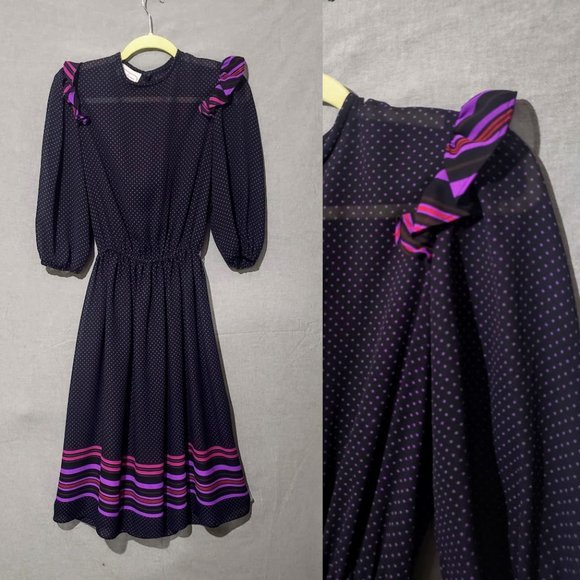 Roshann Dresses & Skirts - Vintage Lolita Black & Purple Polka Dotted Dress